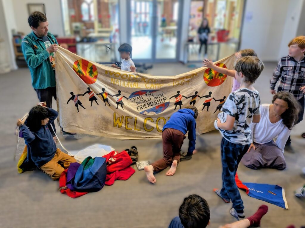 Exploring Bill and Martin's banners with Birmingham Elfins